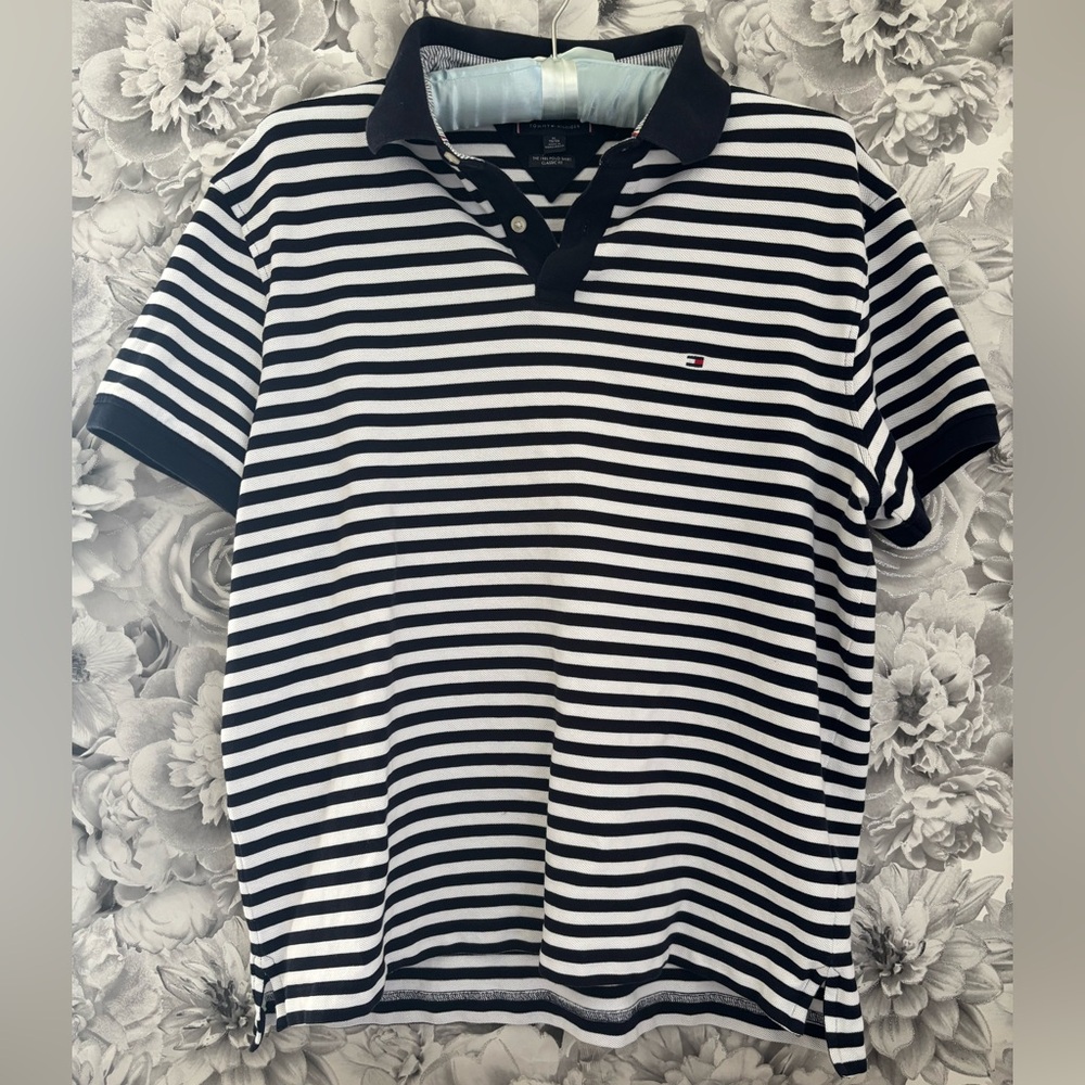 Tommy Hilfiger The 1985 Polo Shirt XL Navy White Striped Classic Fit